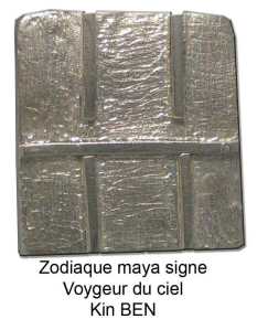 horoscope maya voyageur du ciel, tzolkin ben, gliphe maïs vert jeune. zodiaque pendentif en argent